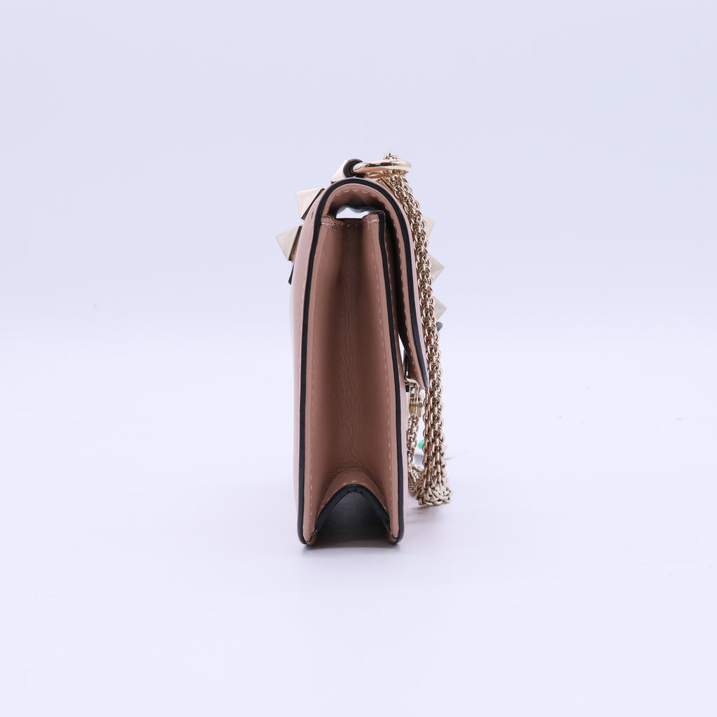 Valentino Garavani Vitello Medium Glam Lock Rockstud Flap Poudre twins B21894