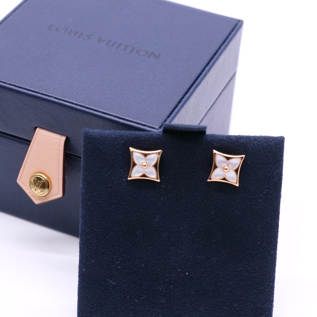 Louis Vuitton Color Blossom Sun Star Stud Earrings 18K Rose Gold with Mother of Pearl LDZ167