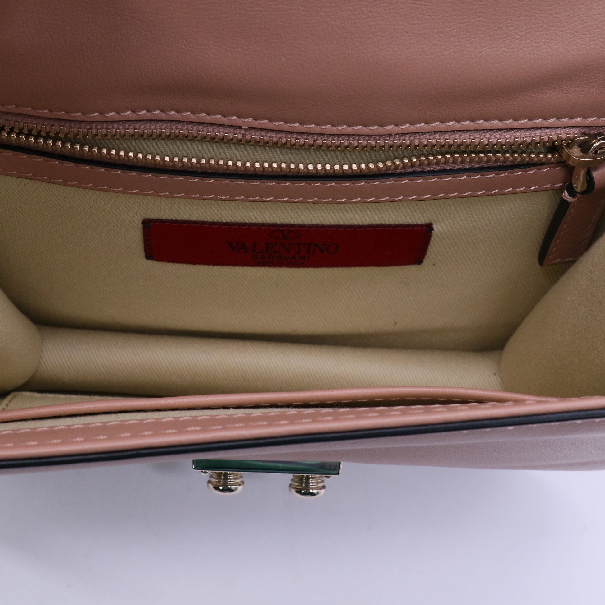 Valentino Garavani Vitello Medium Glam Lock Rockstud Flap Poudre twins B21894