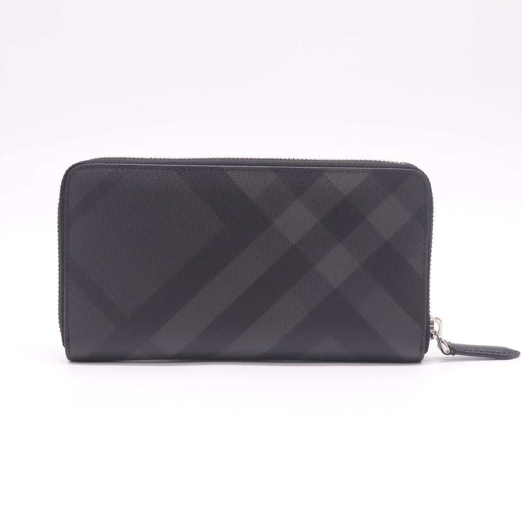 Burberry Charcoal London Check Zip Around Wallet Black W22431