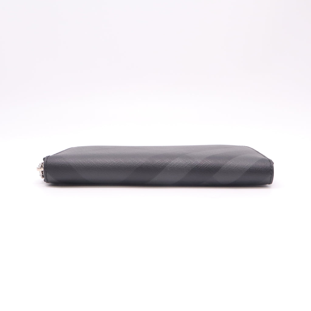 Burberry Charcoal London Check Zip Around Wallet Black W22431
