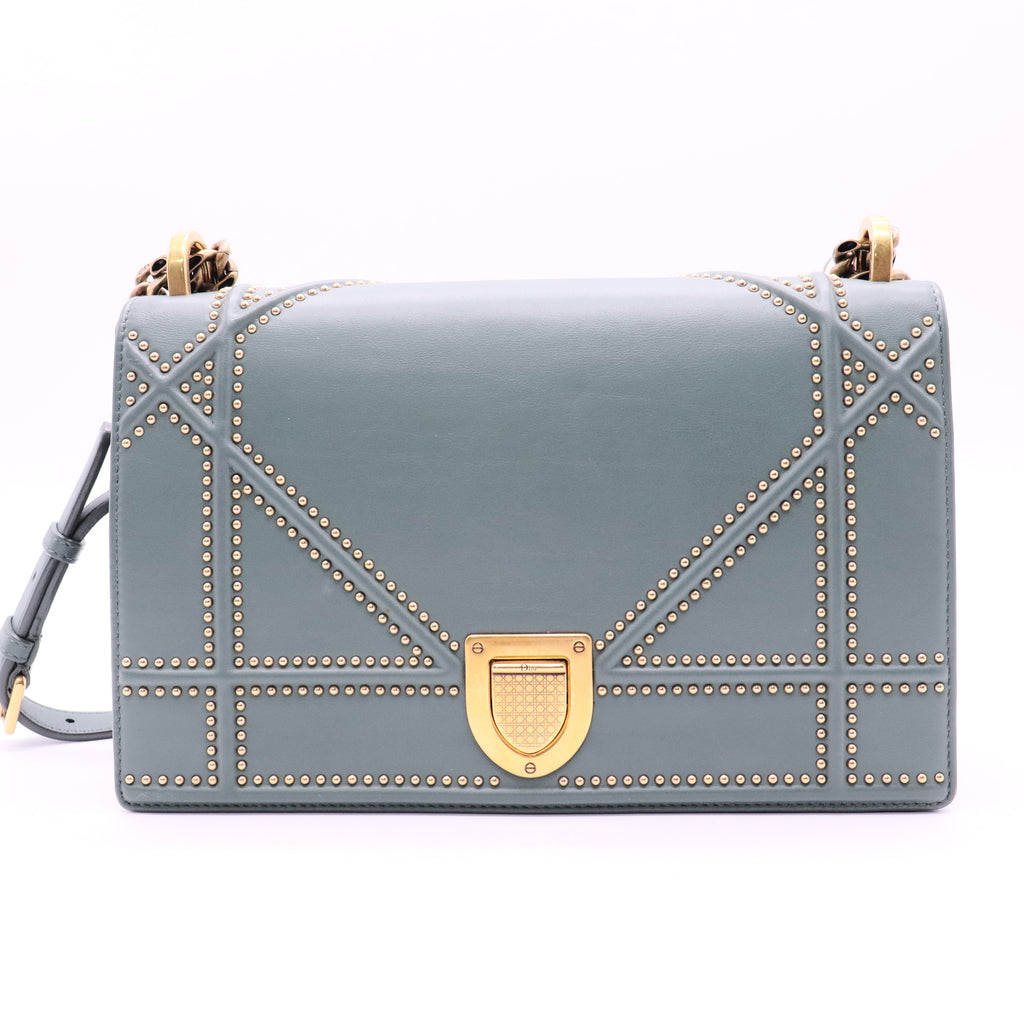 Blue Small Studded Calfskin Diorama Crossbody Twins