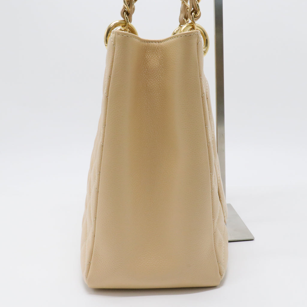 Beige Quilted Caviar Leather Grand Shopping Tote