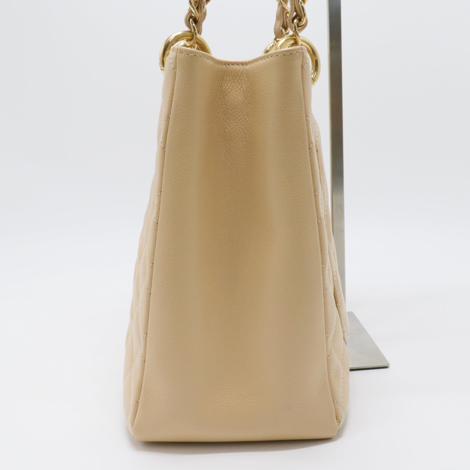 Beige Quilted Caviar Leather Grand Shopping Tote