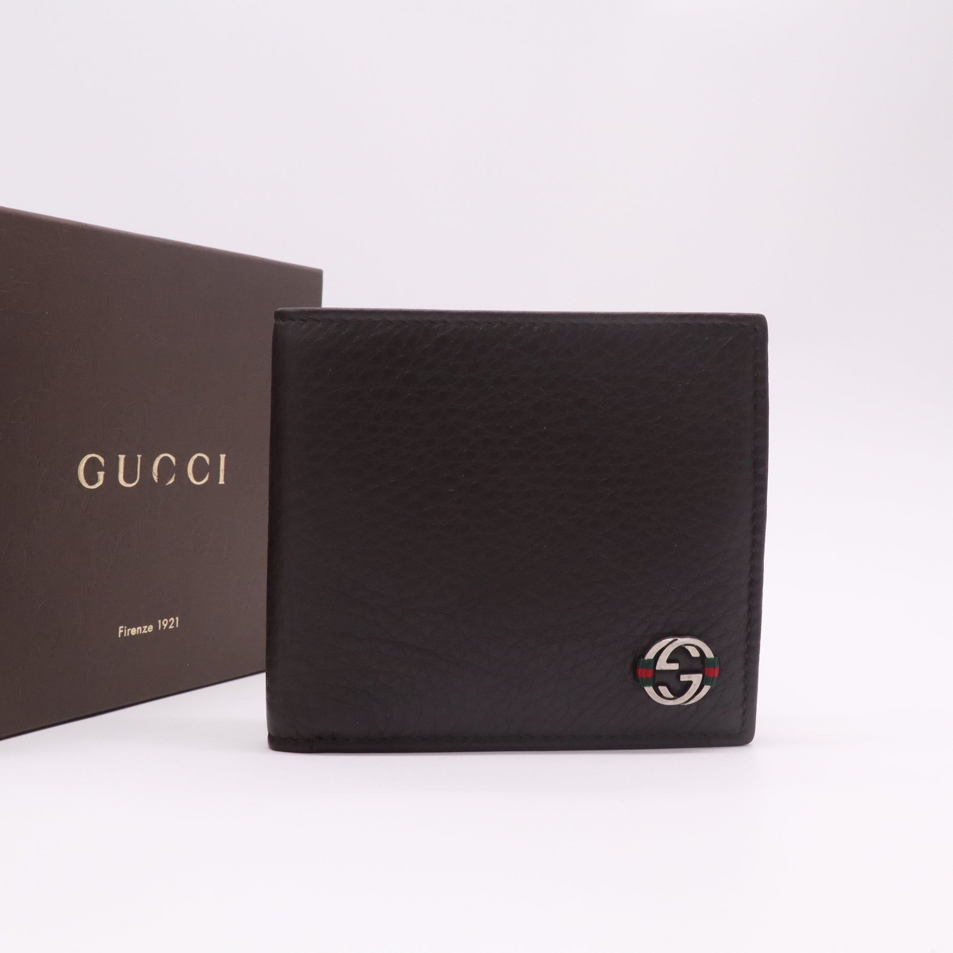 Gucci Dollar Calfskin Web Interlocking G Bi-fold Wallet W22426