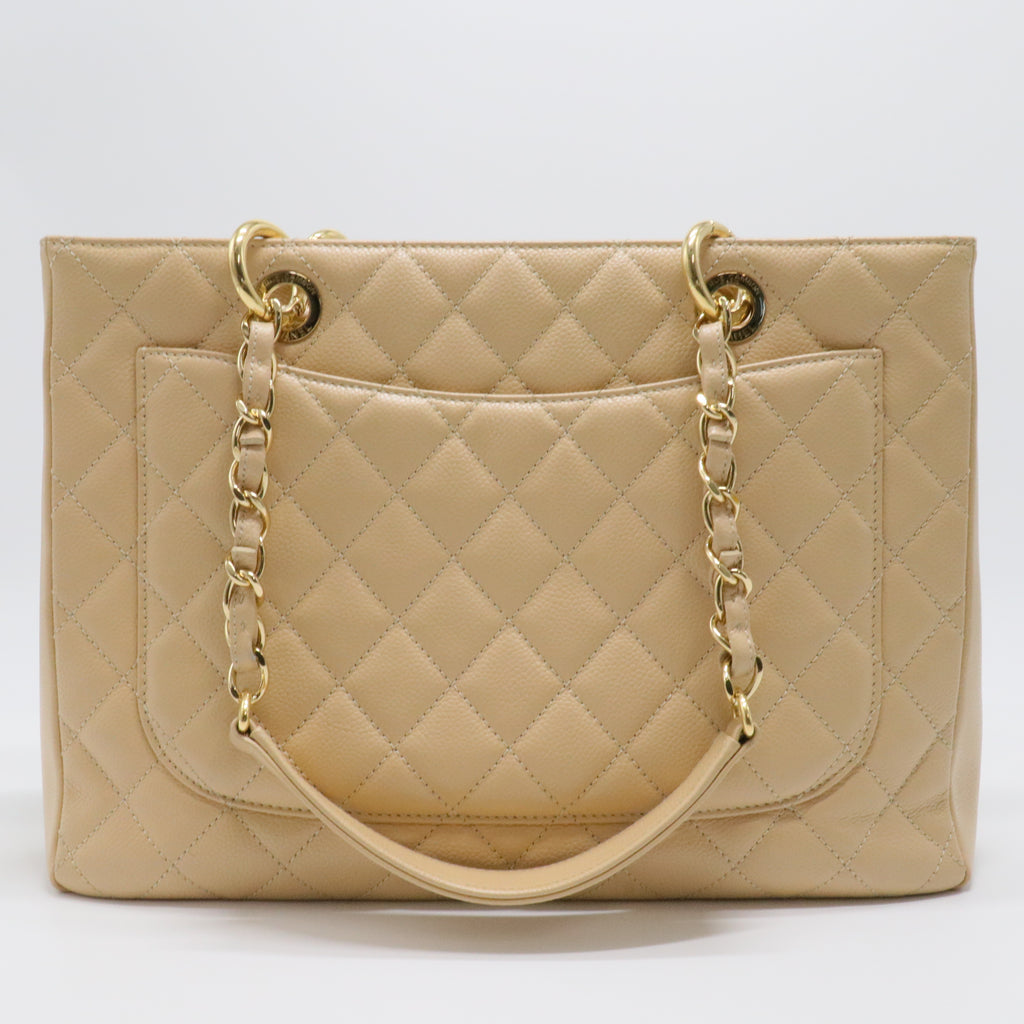 Beige Quilted Caviar Leather Grand Shopping Tote