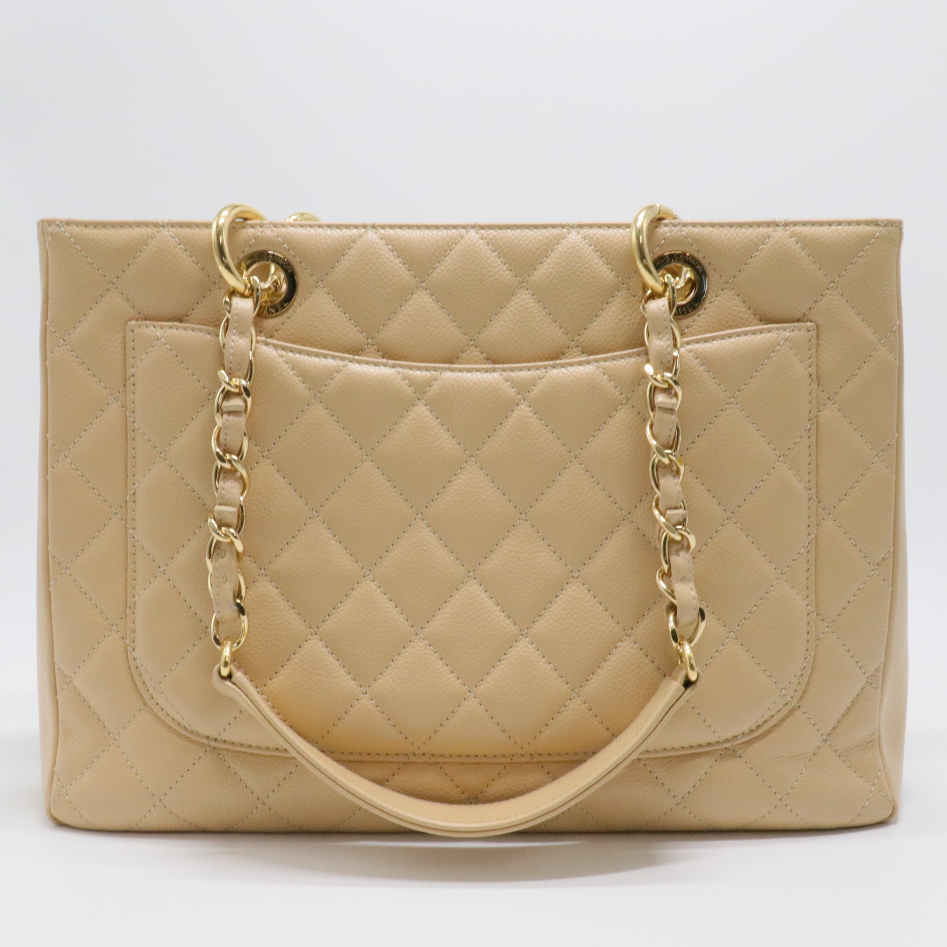 Beige Quilted Caviar Leather Grand Shopping Tote