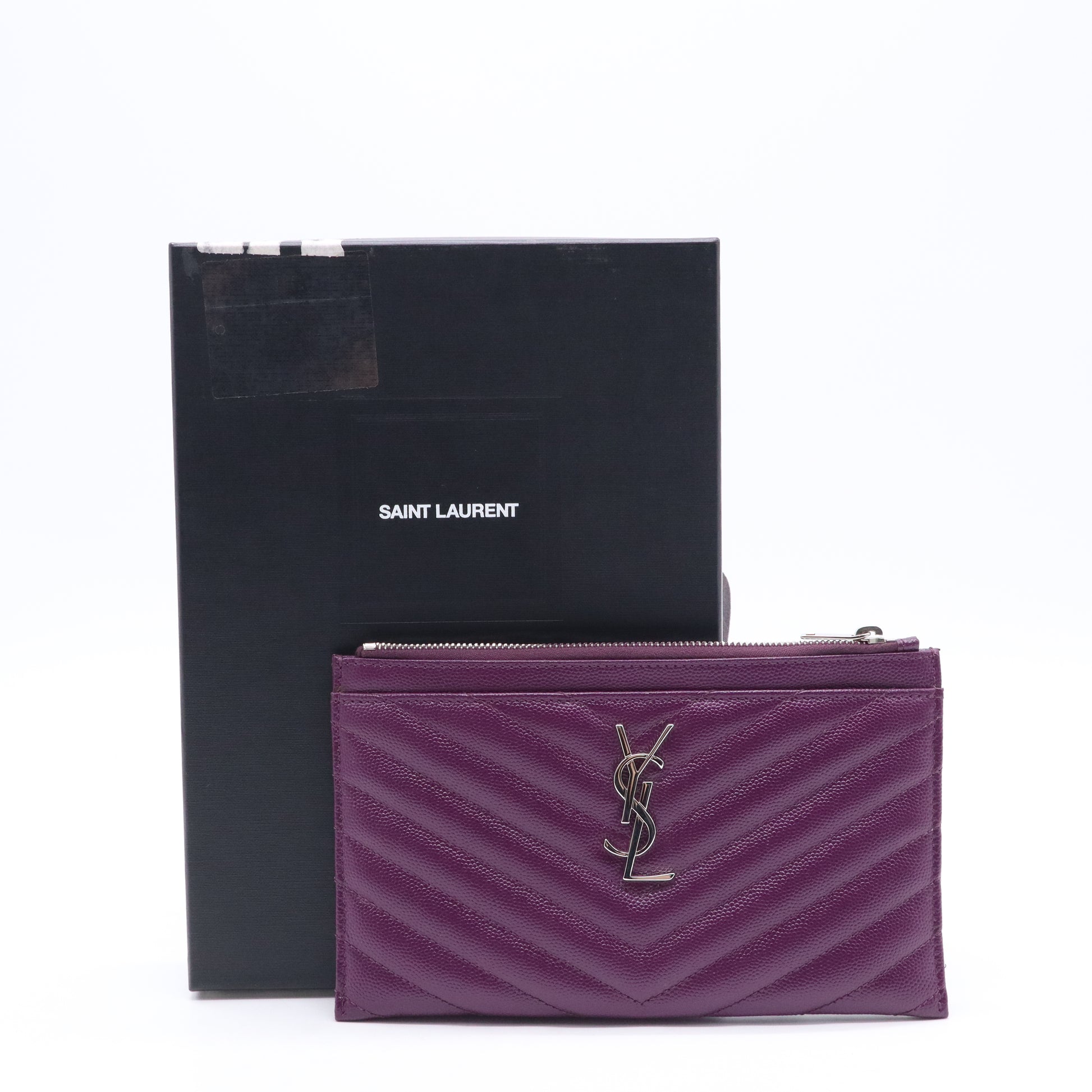 Saint Laurent Grain De Poudre Chevron Monogram Bill Pouch Dark Grape W21242