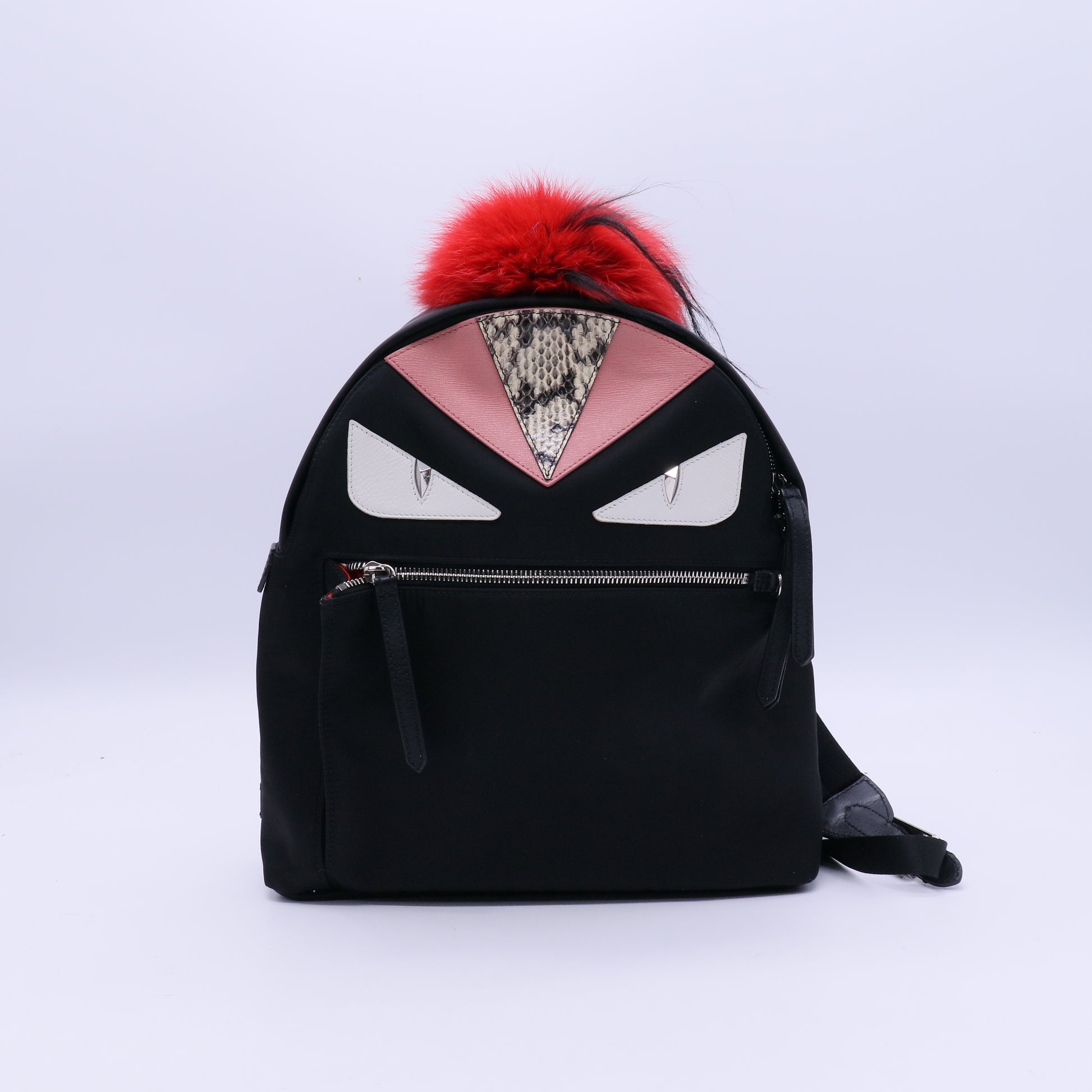 Fendi Black Nylon/Leather/Snakeskin Medium Monster Eyes Backpack Bag B21788