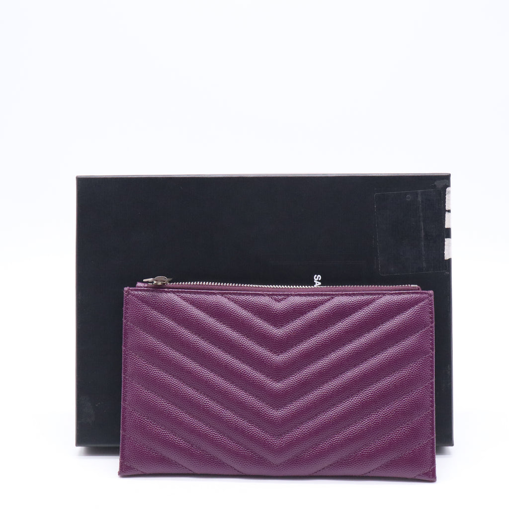 Saint Laurent Grain De Poudre Chevron Monogram Bill Pouch Dark Grape W21242