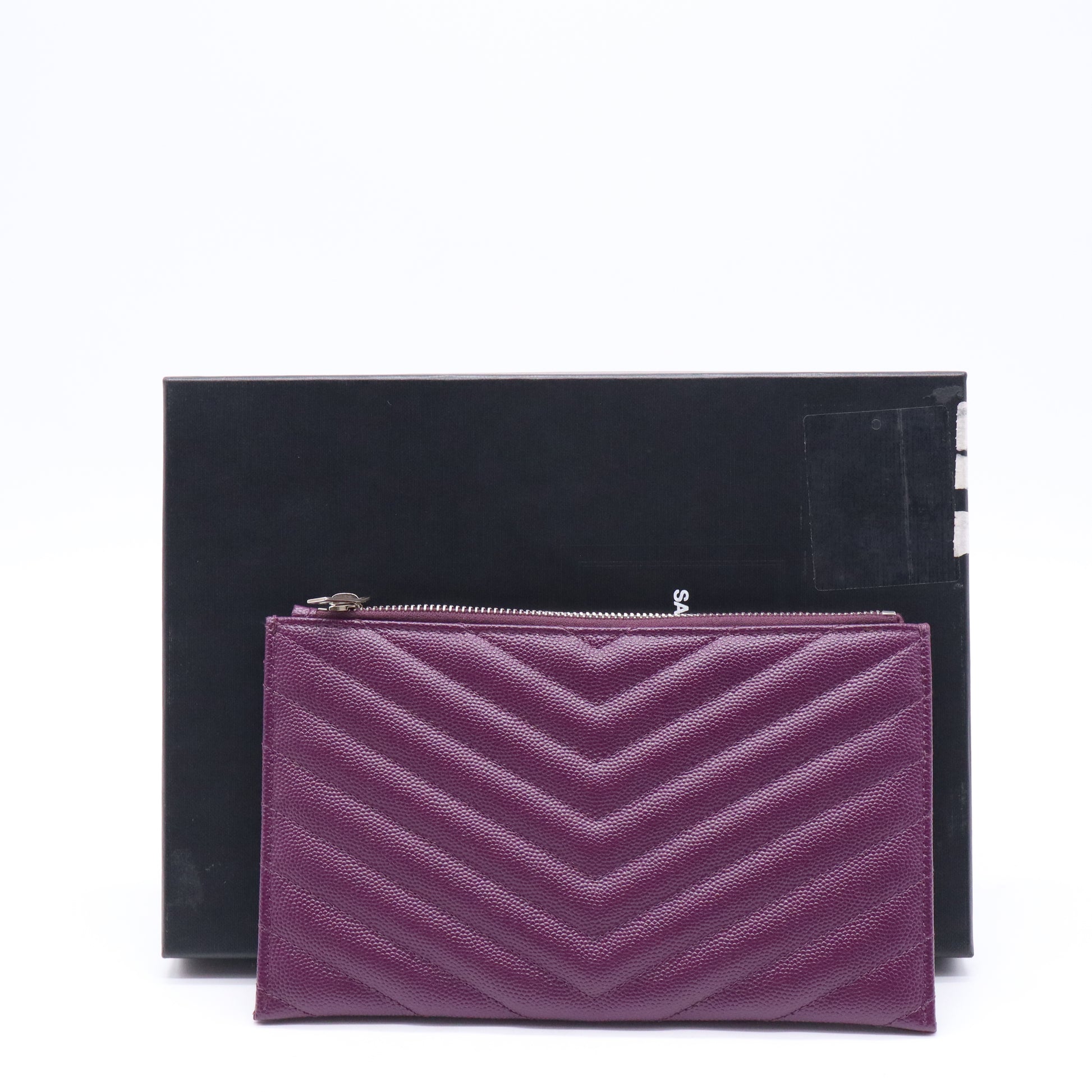 Saint Laurent Grain De Poudre Chevron Monogram Bill Pouch Dark Grape W21242