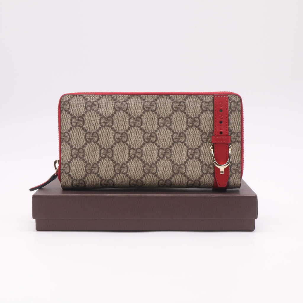 Gucci GG Supreme Monogram Nice Zip Around Wallet in Tabasco Red W22430