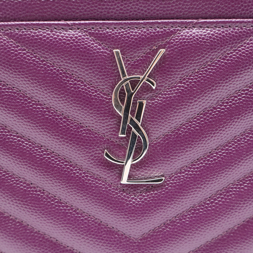 Saint Laurent Grain De Poudre Chevron Monogram Bill Pouch Dark Grape W21242