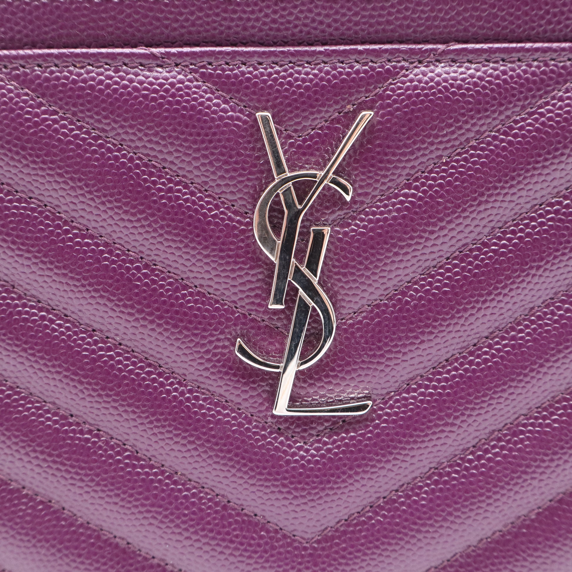 Saint Laurent Grain De Poudre Chevron Monogram Bill Pouch Dark Grape W21242
