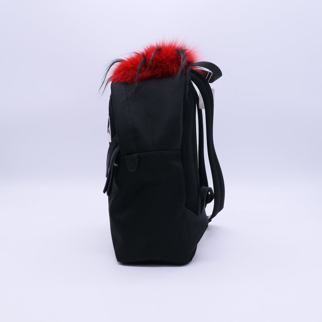 Fendi Black Nylon/Leather/Snakeskin Medium Monster Eyes Backpack Bag B21788