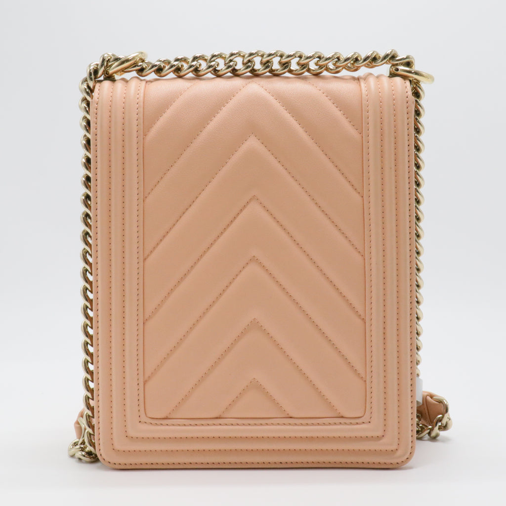 Chanel Chevron Boy Satchel Coral Pink Calfskin