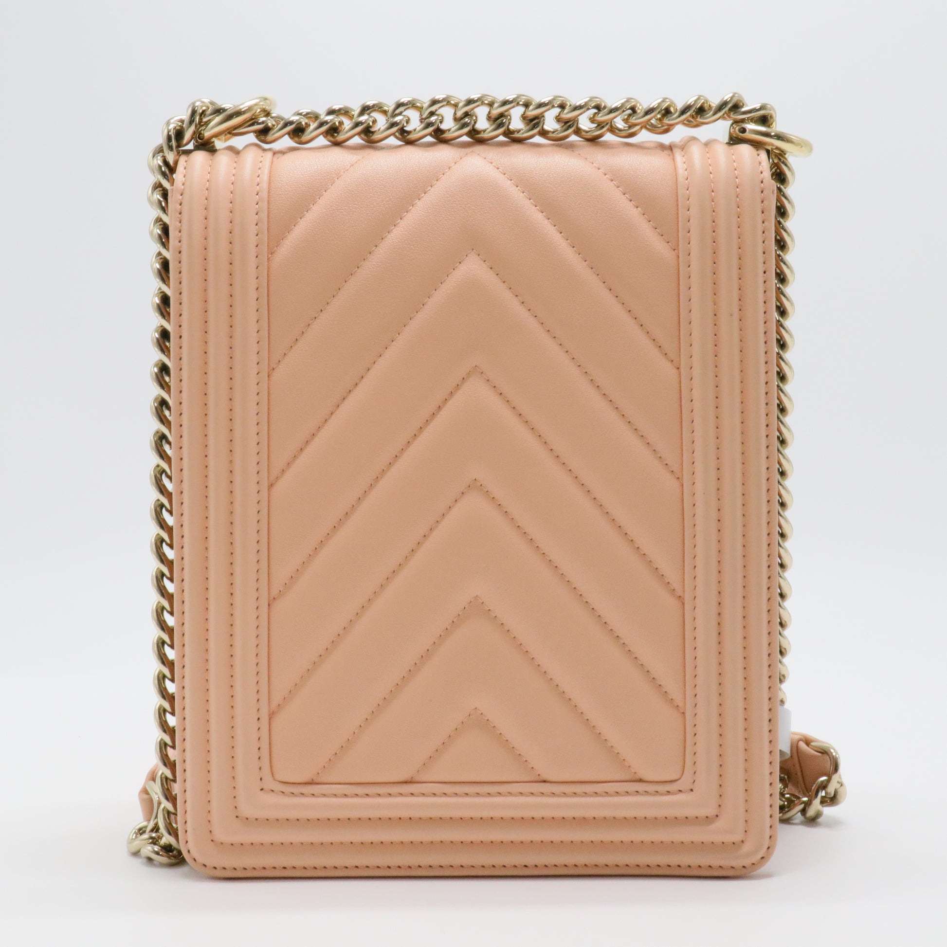 Chanel Chevron Boy Satchel Coral Pink Calfskin