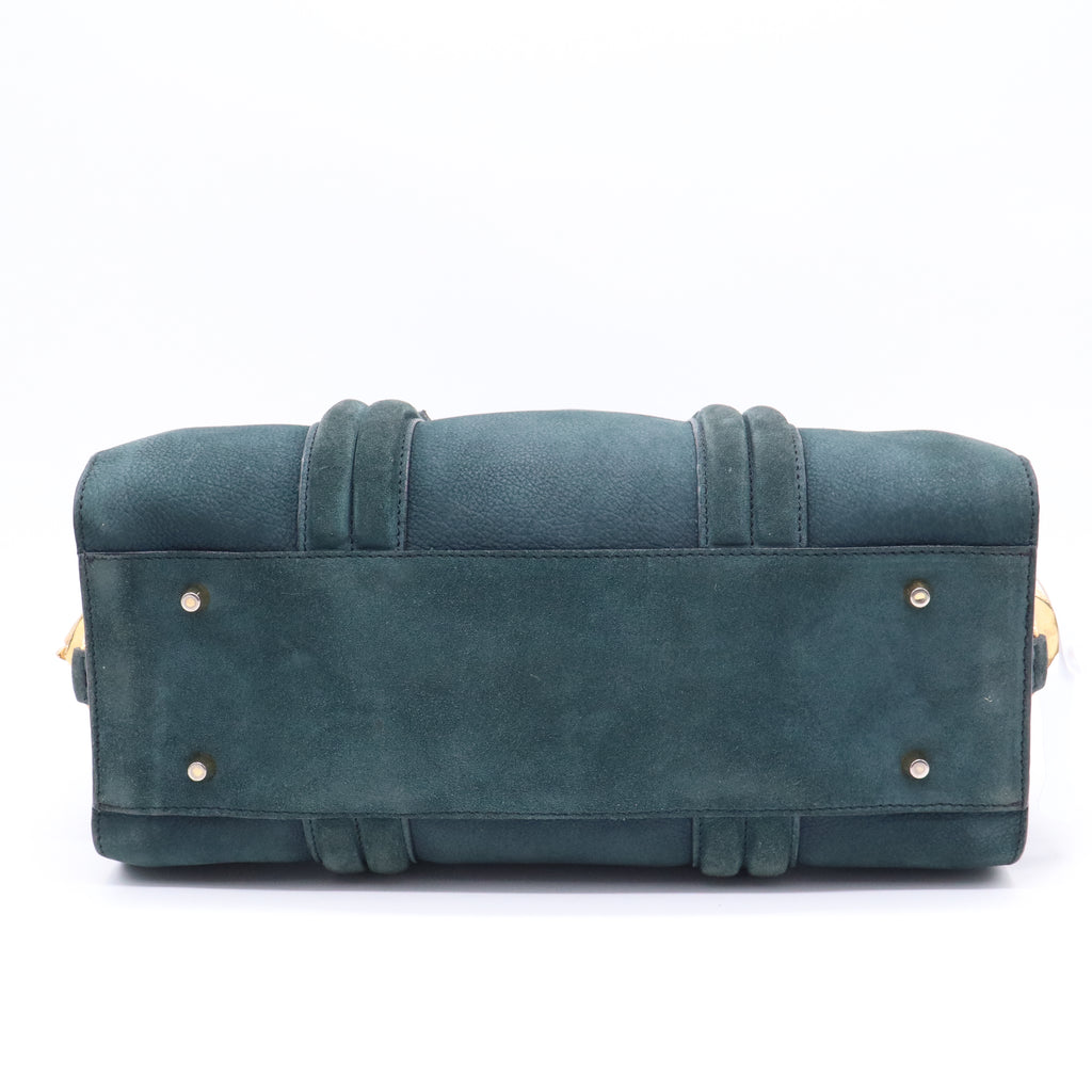 Burberry Medium Indigo Green Suede Leather Bowler Bag  B21559