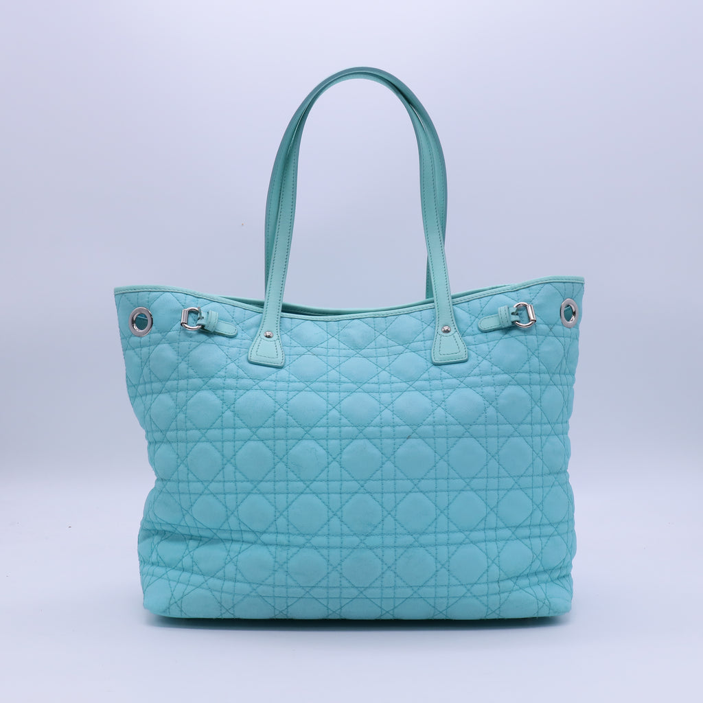 Christian Dior Mint Blue Cannage Quilted Coated Canvas Small Panarea Tote Bag  B21323