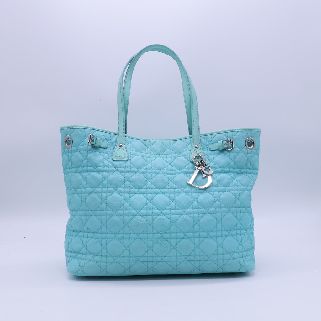 Christian Dior Mint Blue Cannage Quilted Coated Canvas Small Panarea Tote Bag  B21323