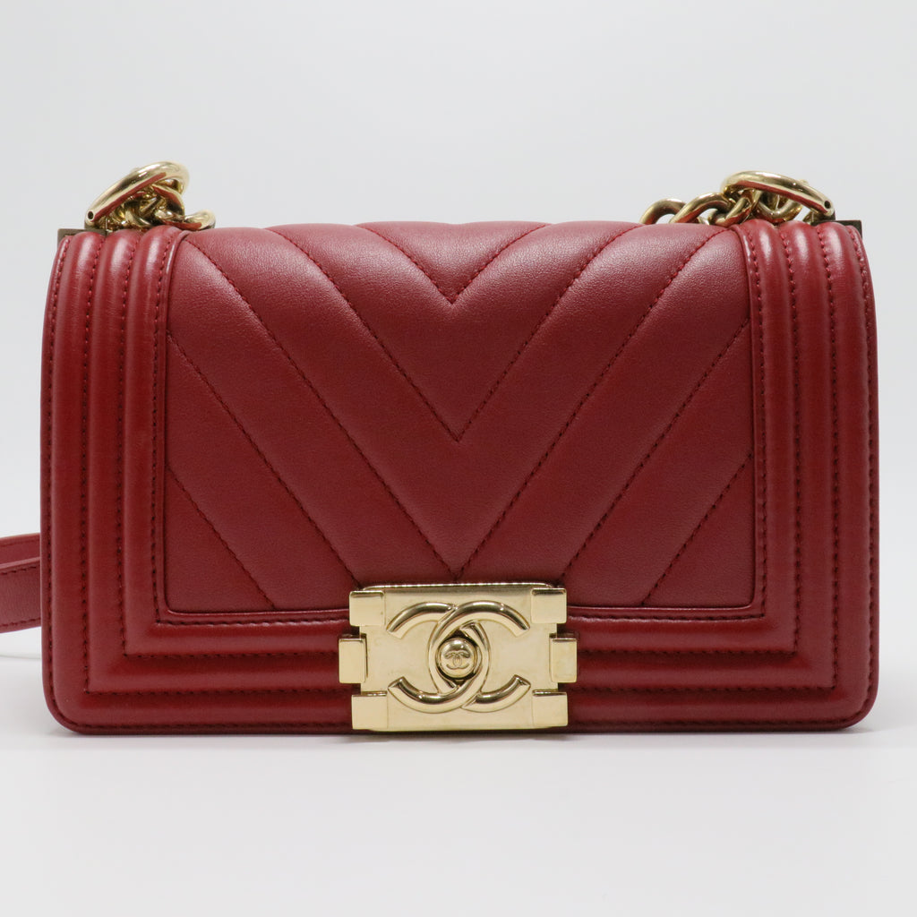 Calfskin Chevron Quilted Small Boy Flap Bag