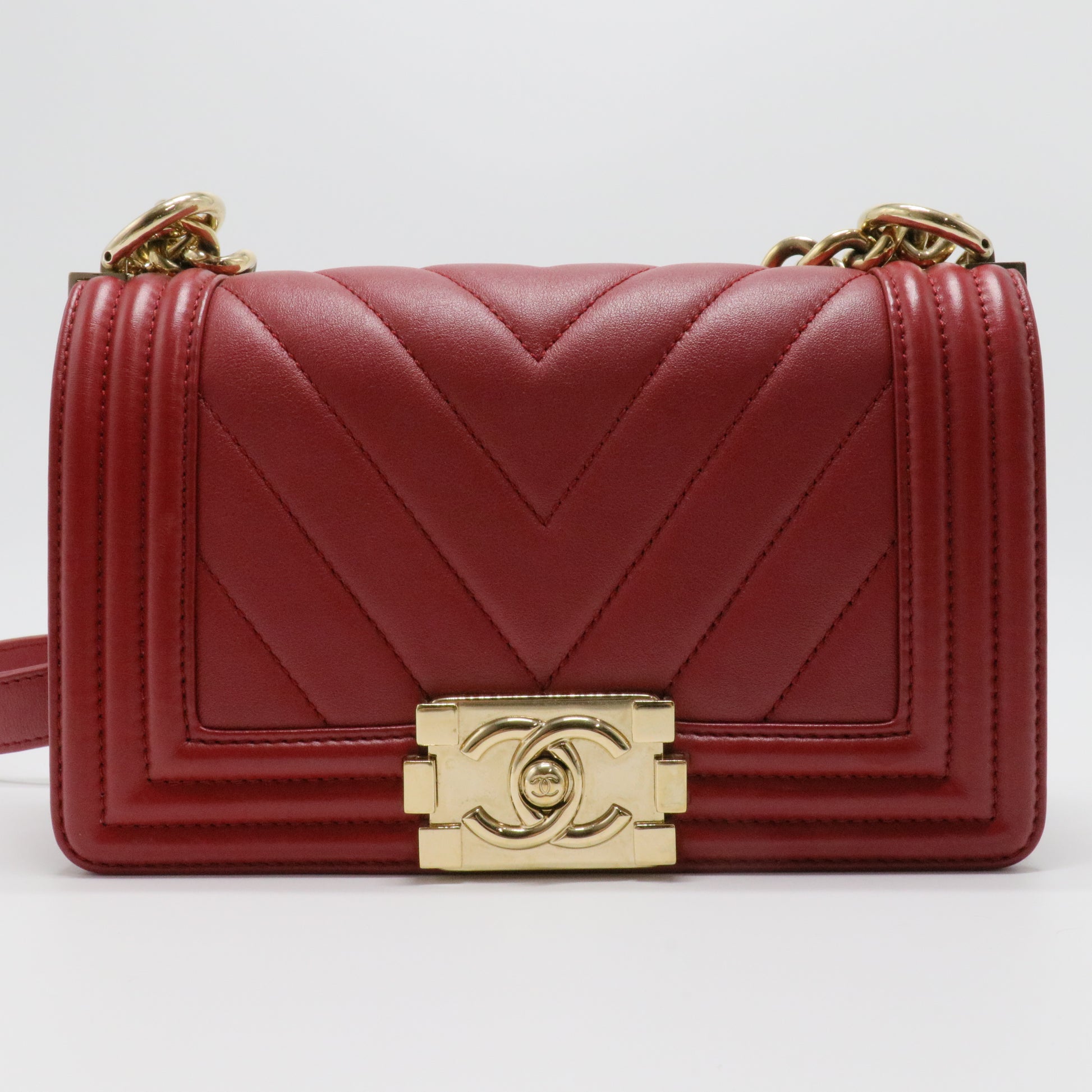 Calfskin Chevron Quilted Small Boy Flap Bag