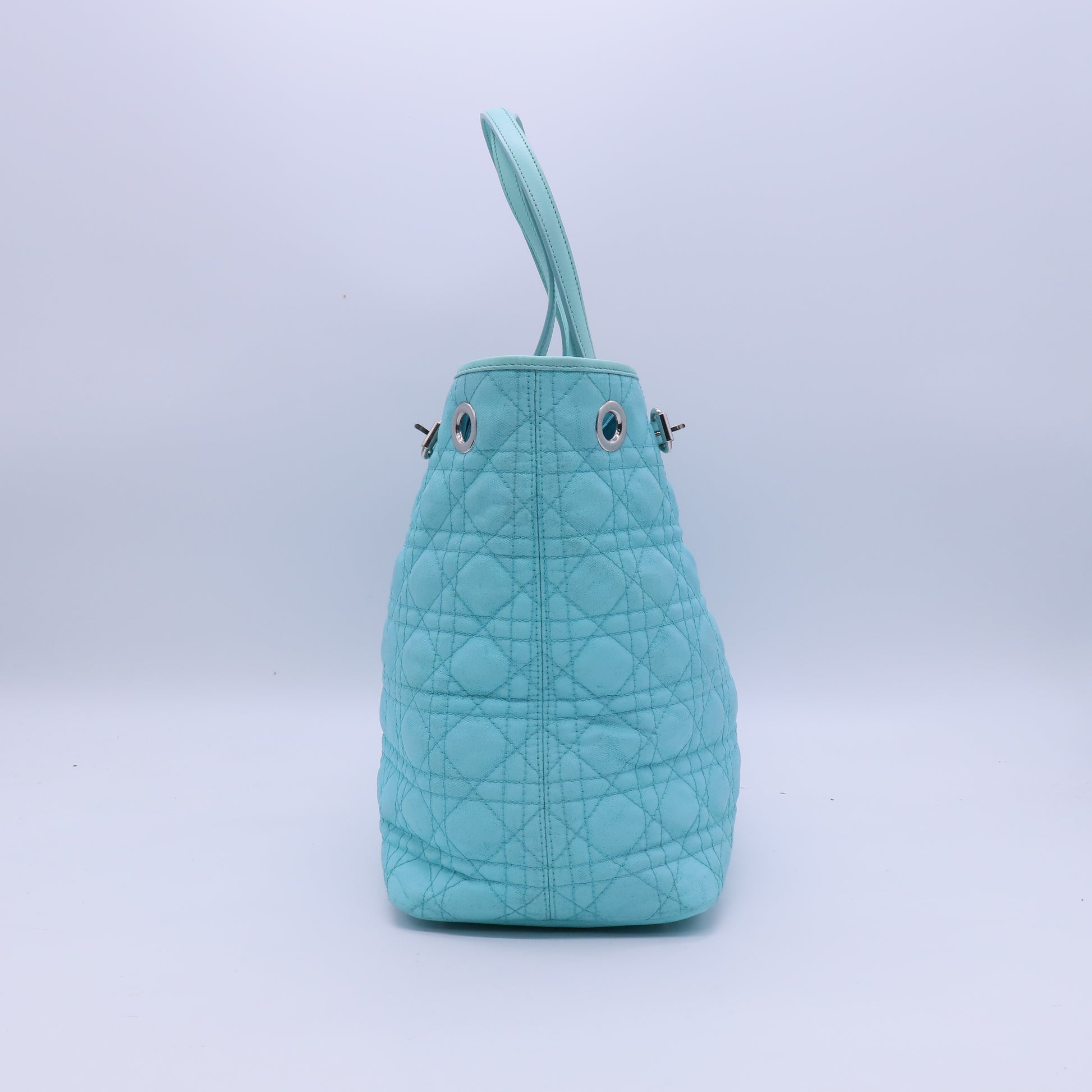 Christian Dior Mint Blue Cannage Quilted Coated Canvas Small Panarea Tote Bag  B21323