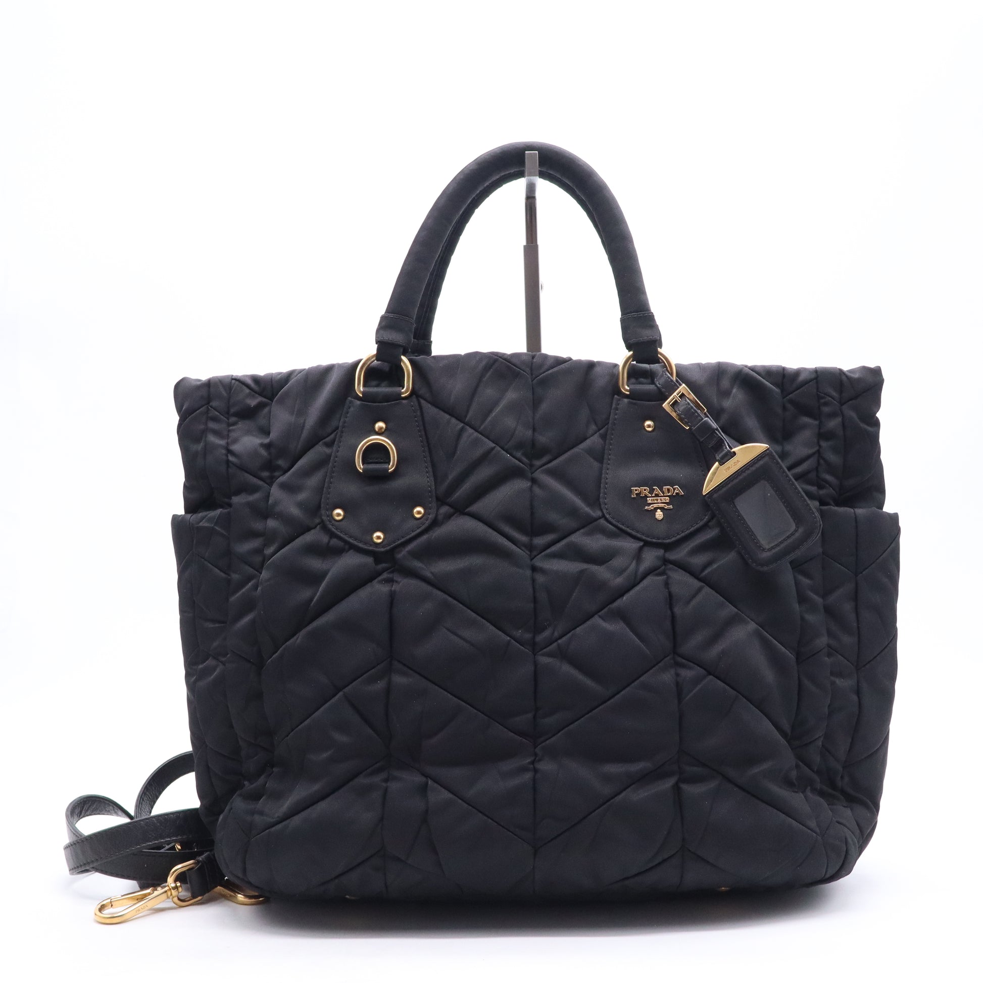 Prada Convertible Side Pocket Tote Chevron Tessuto Medium Twins B21416