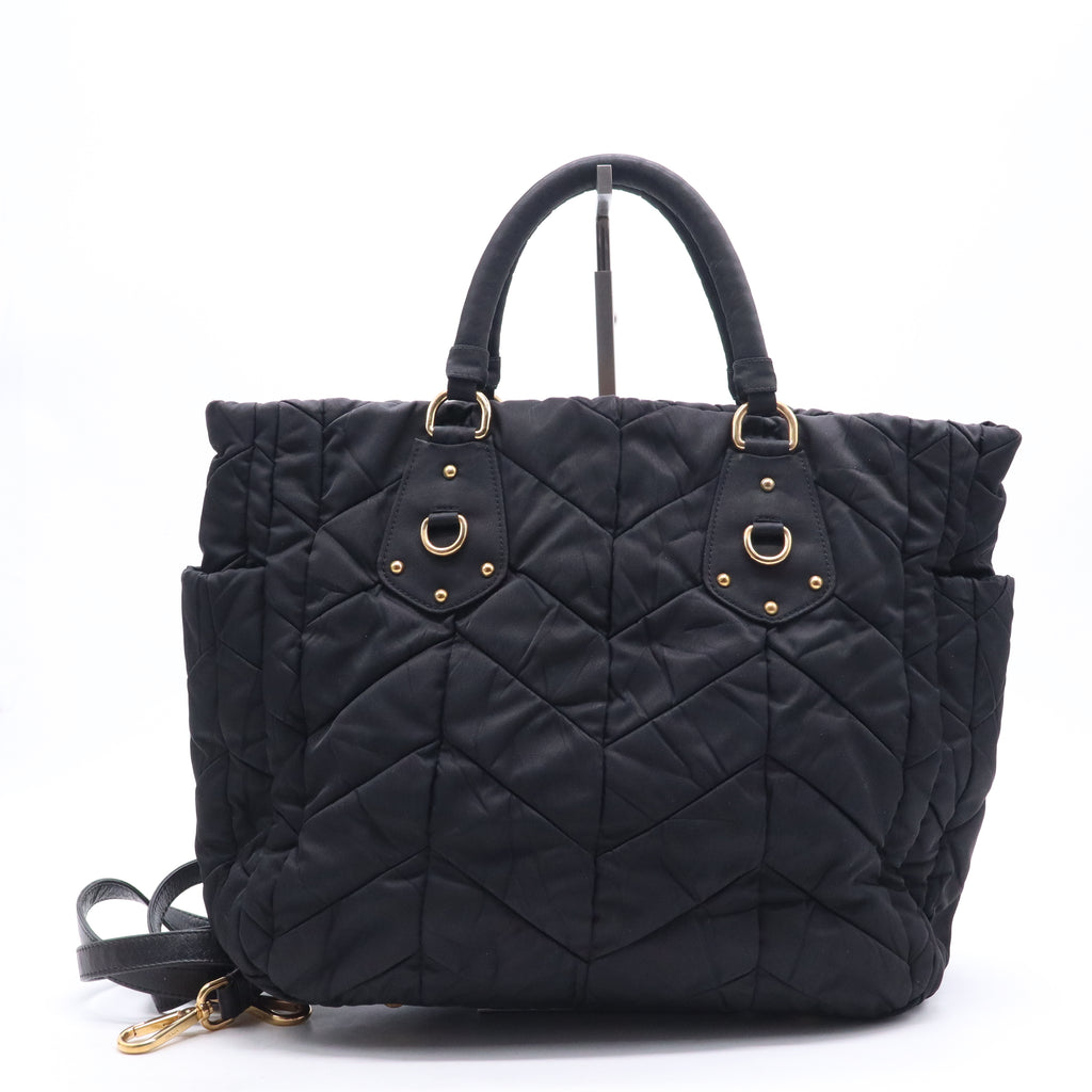 Prada Convertible Side Pocket Tote Chevron Tessuto Medium Twins B21416