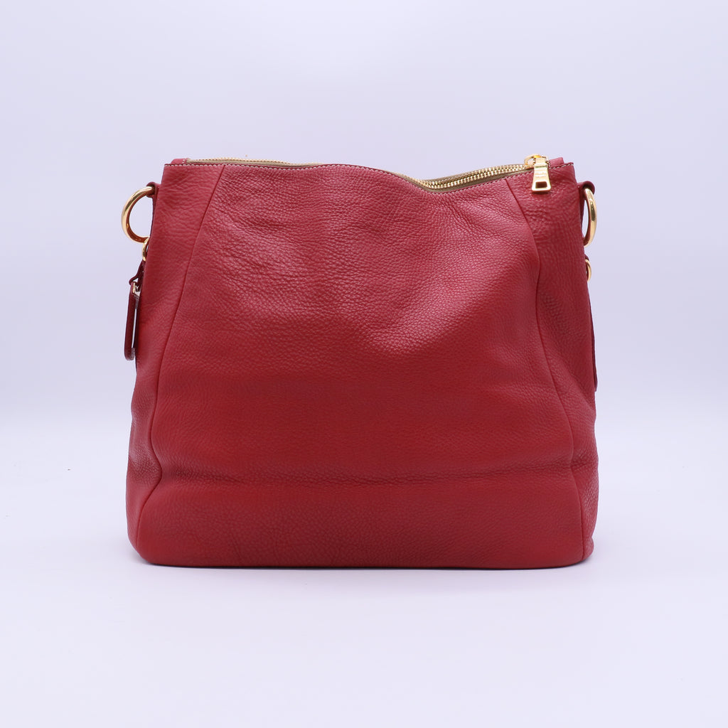 Prada Red Vitello Daino Leather Zip Hobo Prada B21729