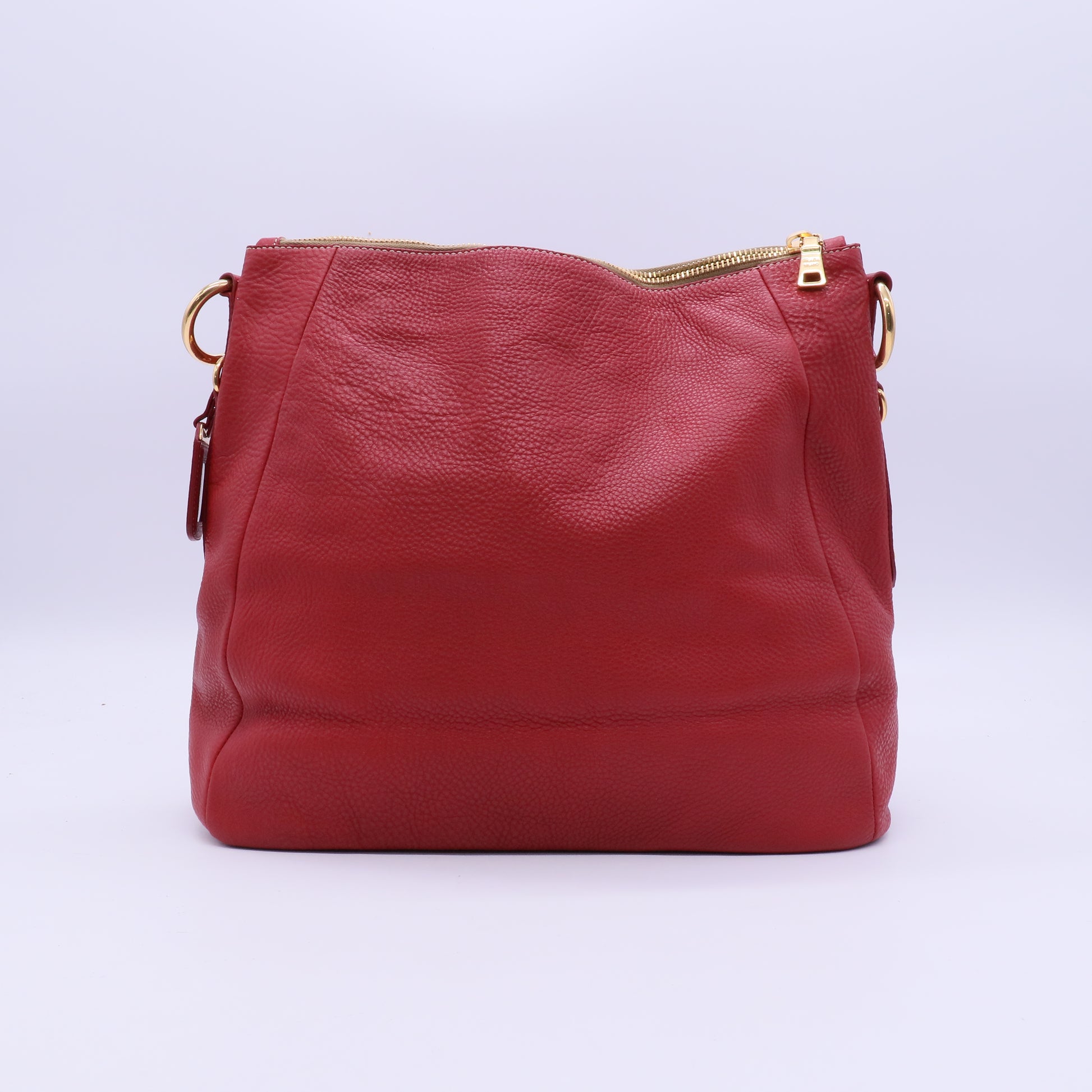 Prada Red Vitello Daino Leather Zip Hobo Prada B21729