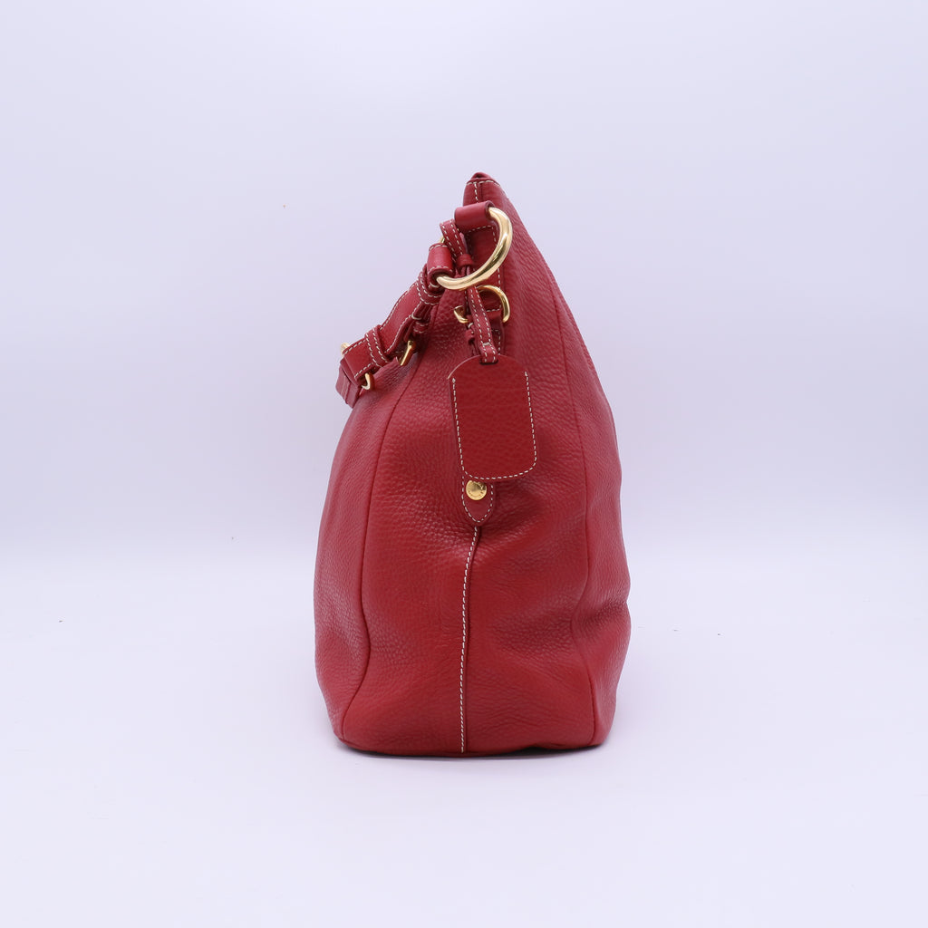 Prada Red Vitello Daino Leather Zip Hobo Prada B21729