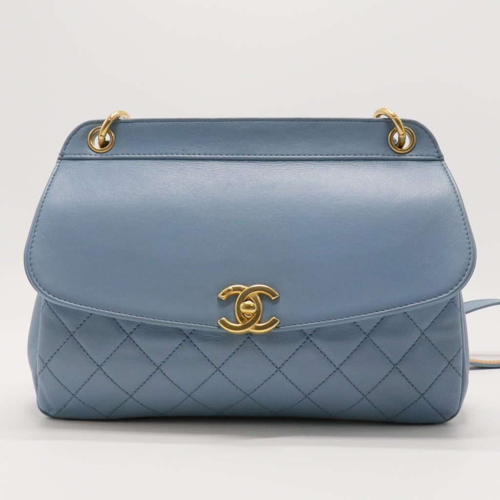 Medium Blue Calfskin Curve Flap Bag