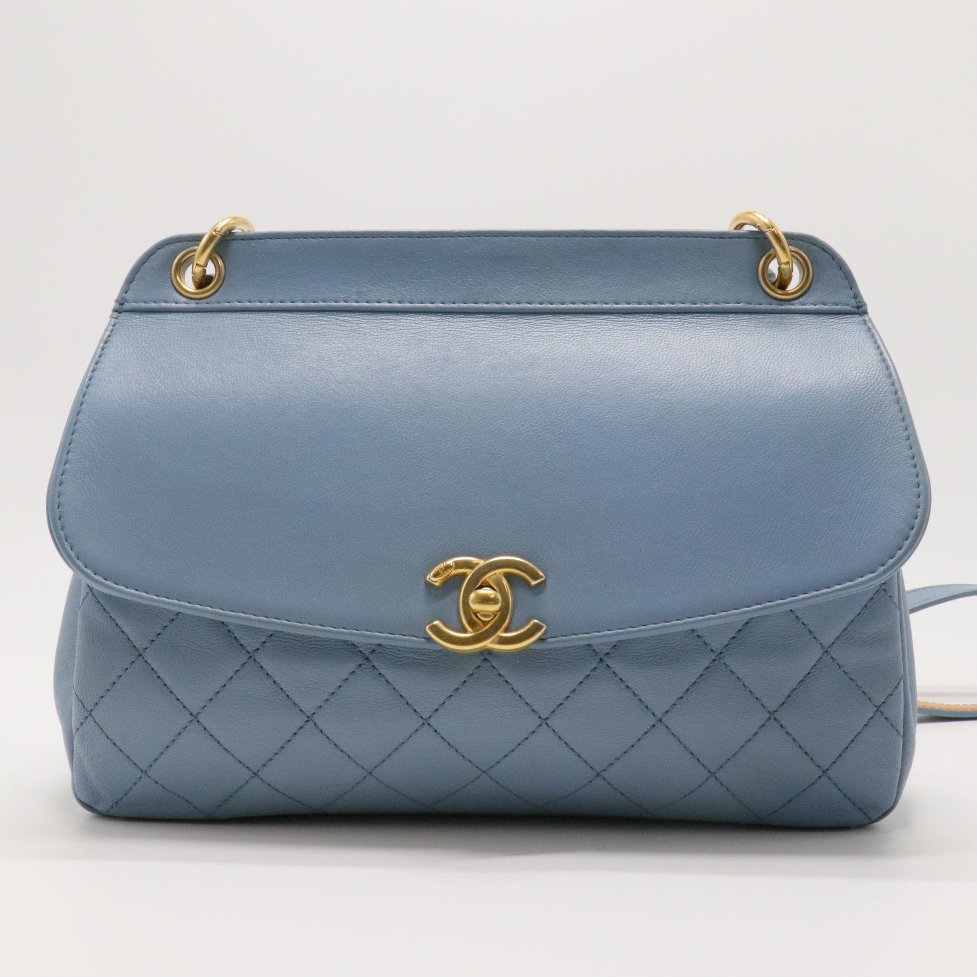 Medium Blue Calfskin Curve Flap Bag