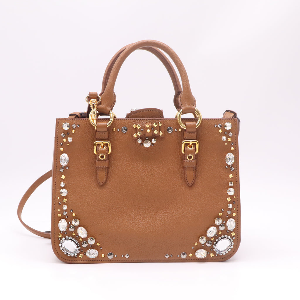 Miu Miu Crystal-Embellished Studded Leather Satchel Bag B22937