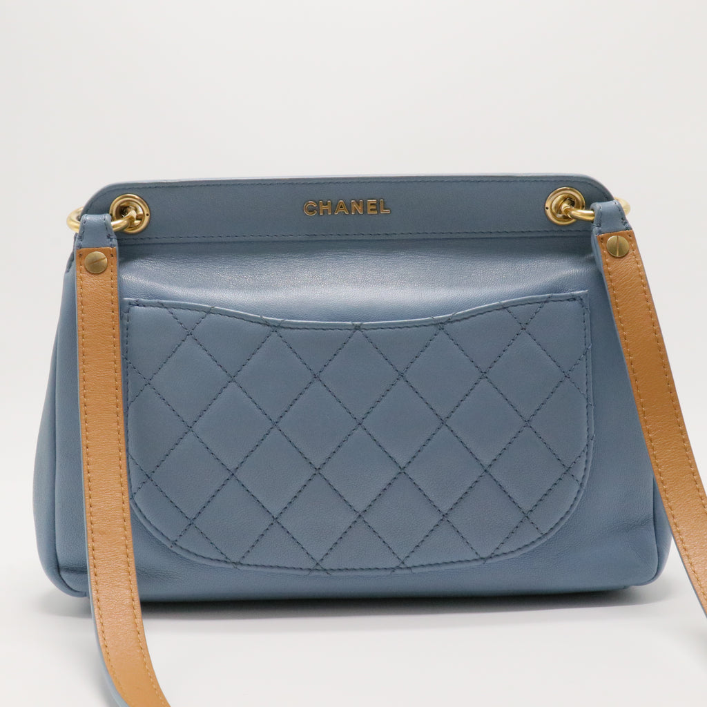 Medium Blue Calfskin Curve Flap Bag