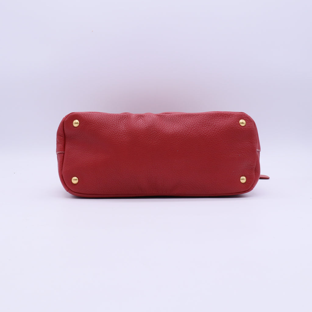 Prada Red Vitello Daino Leather Zip Hobo Prada B21729