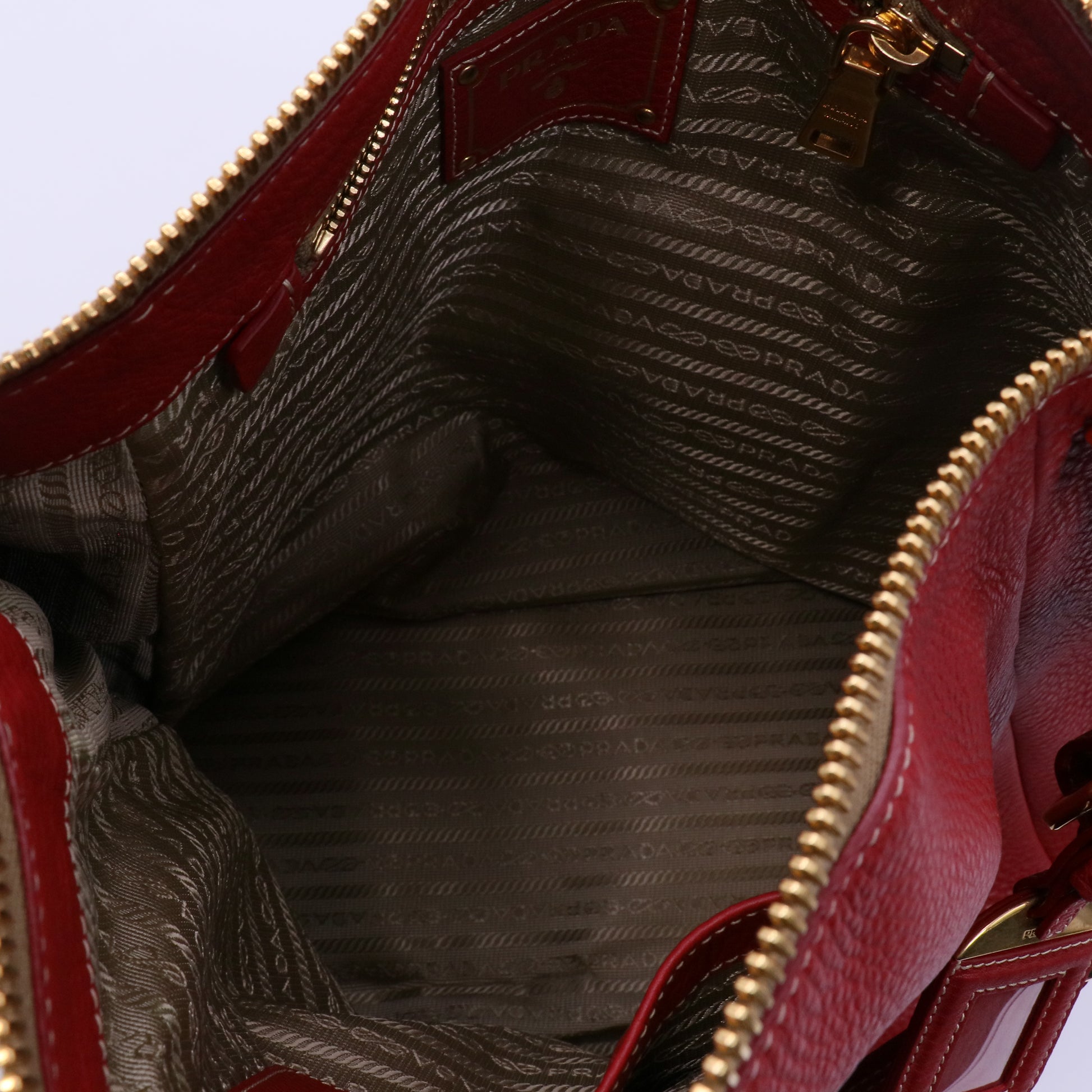 Prada Red Vitello Daino Leather Zip Hobo Prada B21729