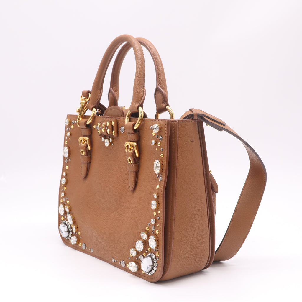 Miu Miu Crystal-Embellished Studded Leather Satchel Bag B22937