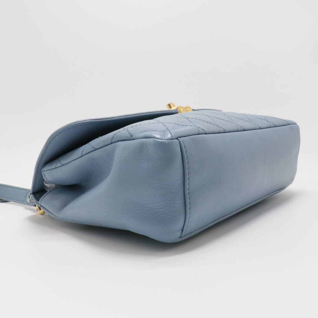 Medium Blue Calfskin Curve Flap Bag