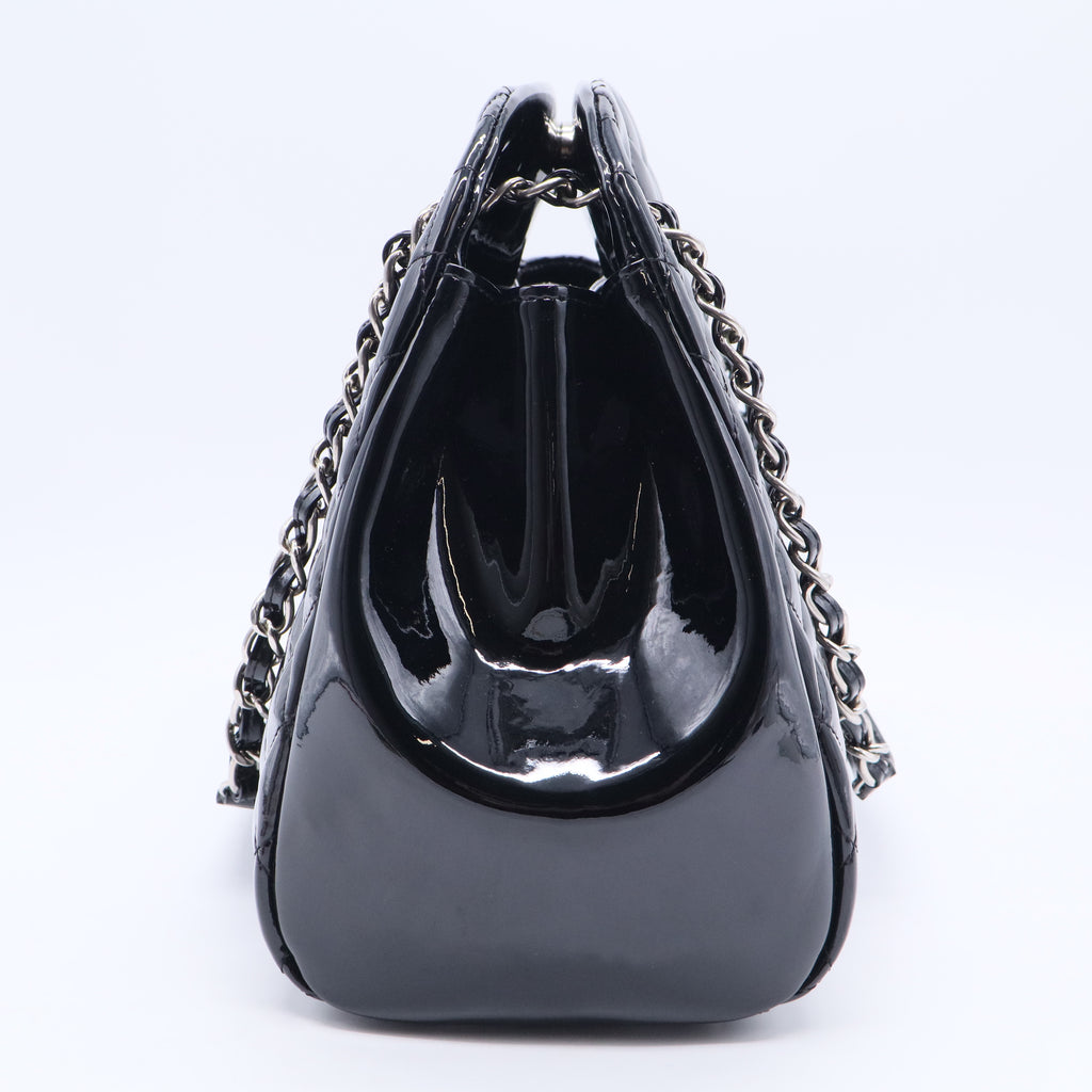 Patent Quilted Large Just Mademoiselle Bowling Bag Black B20108