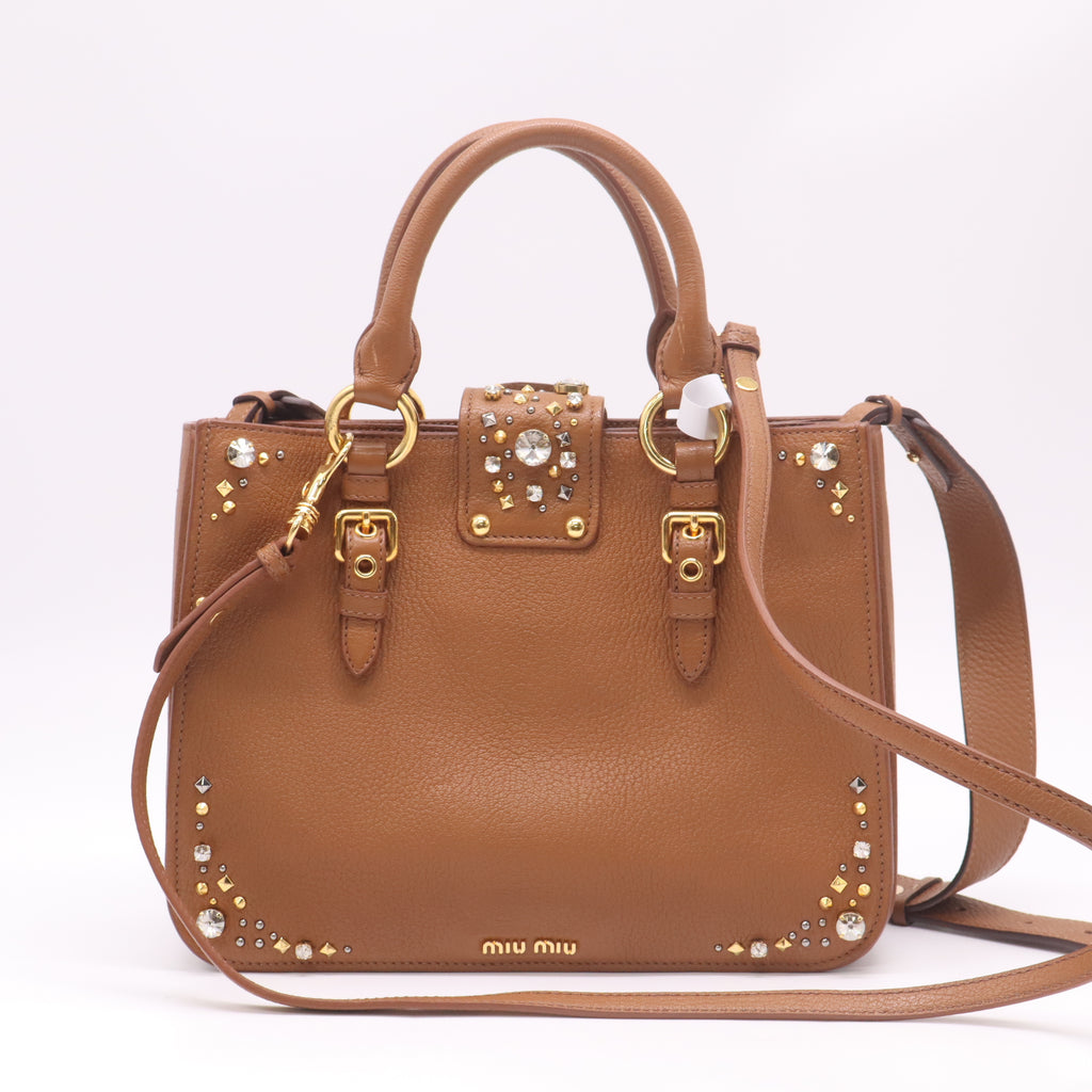 Miu Miu Crystal-Embellished Studded Leather Satchel Bag B22937