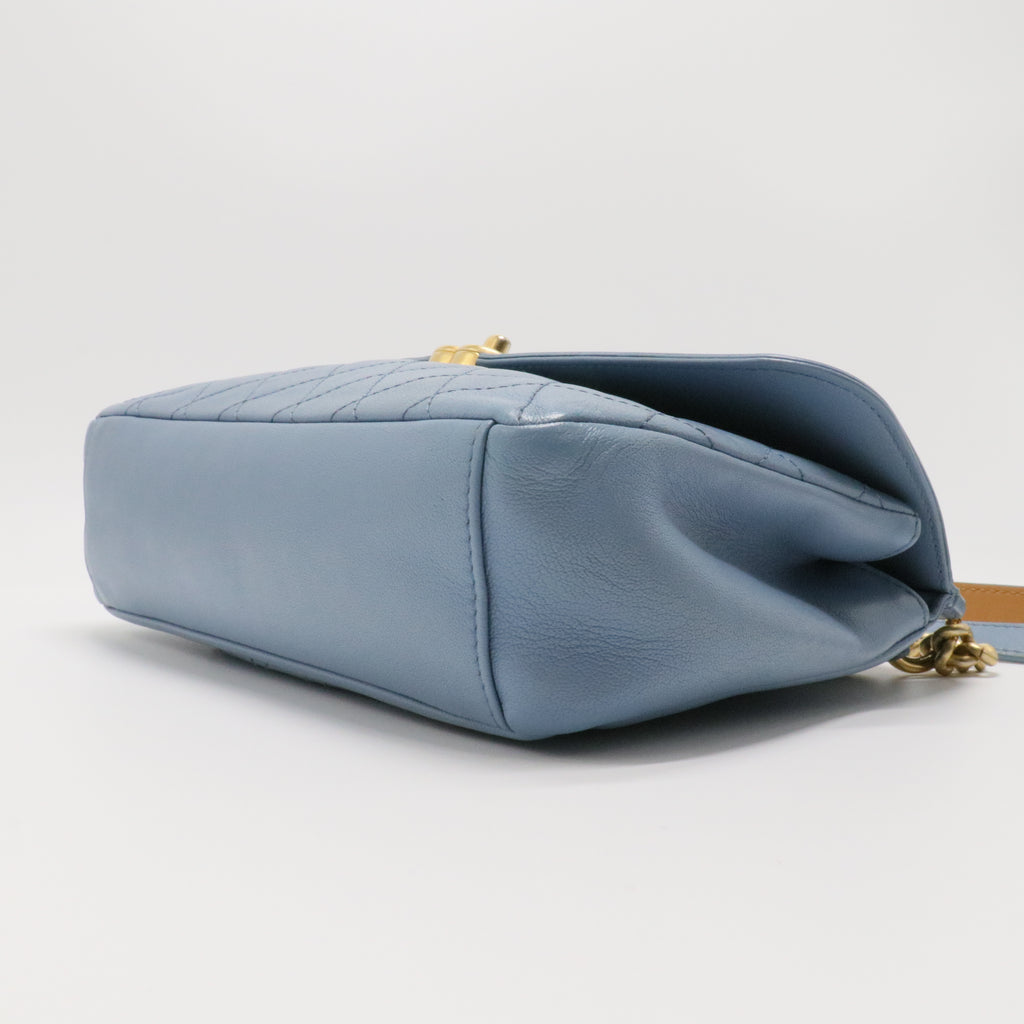 Medium Blue Calfskin Curve Flap Bag