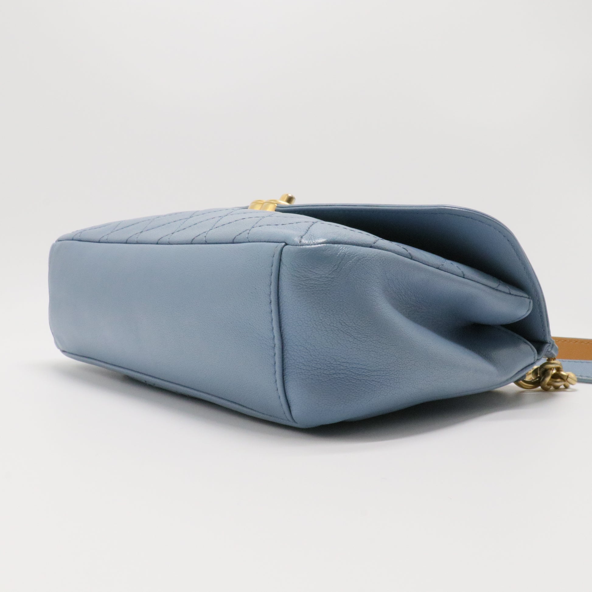 Medium Blue Calfskin Curve Flap Bag