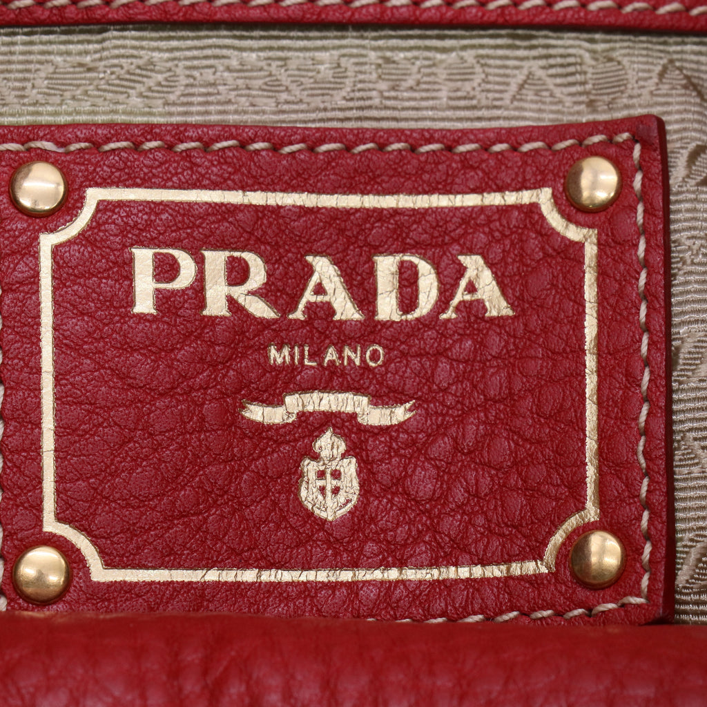 Prada Red Vitello Daino Leather Zip Hobo Prada B21729