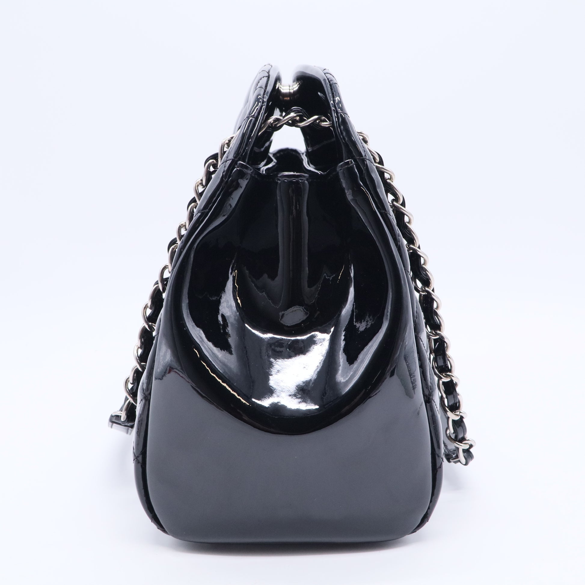 Patent Quilted Large Just Mademoiselle Bowling Bag Black B20108