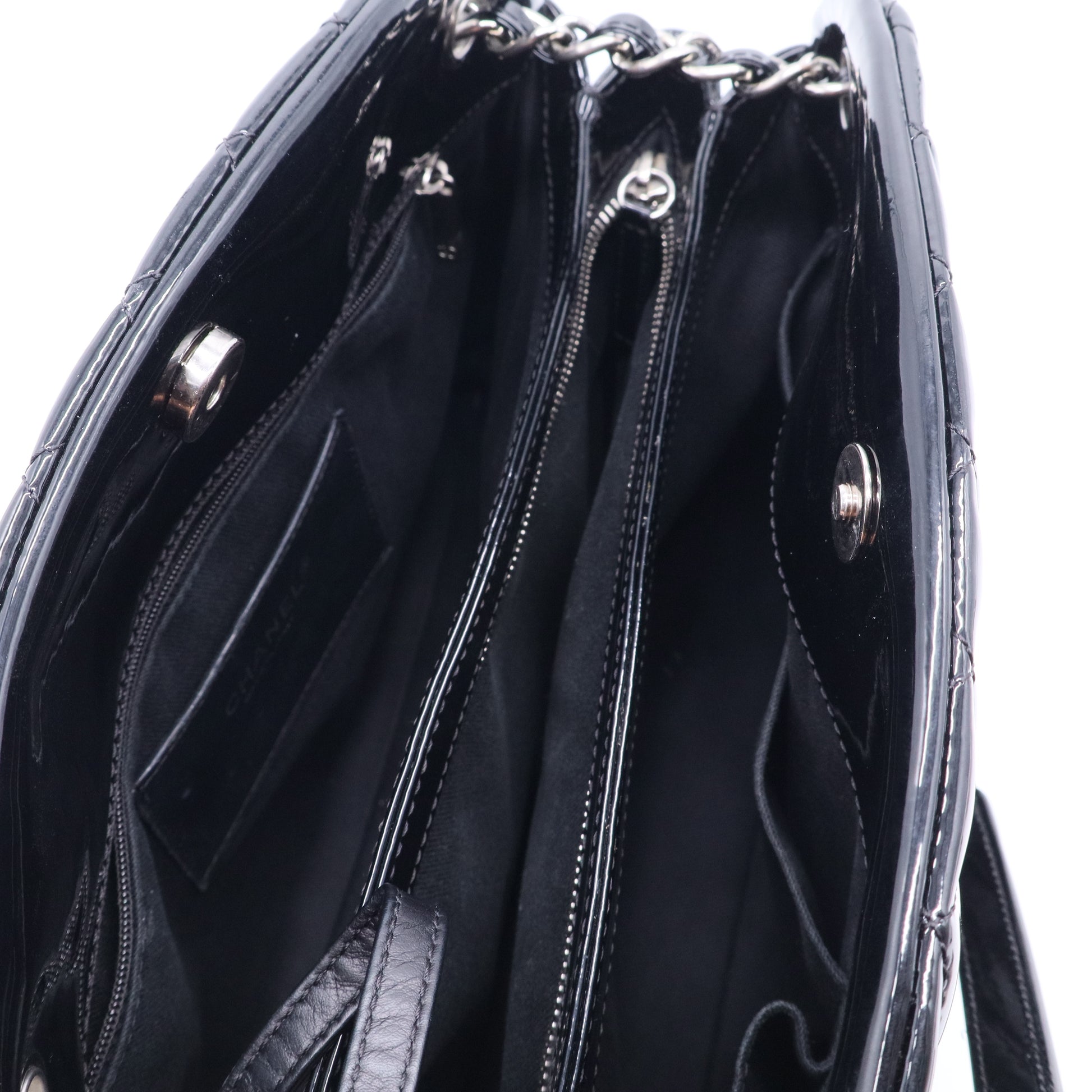 Patent Quilted Large Just Mademoiselle Bowling Bag Black B20108