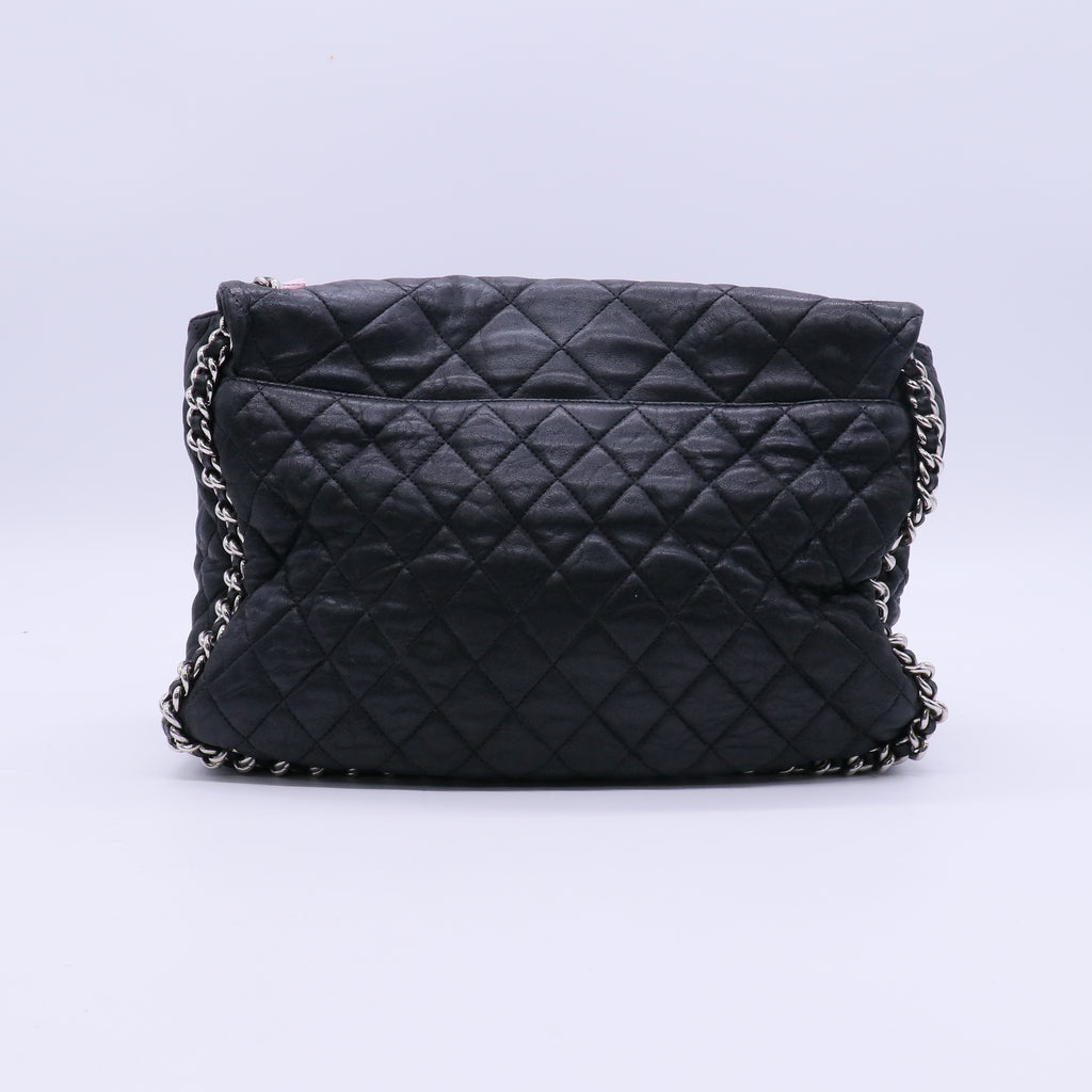 Chanel Black Quilted Washed Lambskin Leather Chain Around Maxi Flap Bag twins LDJ3921