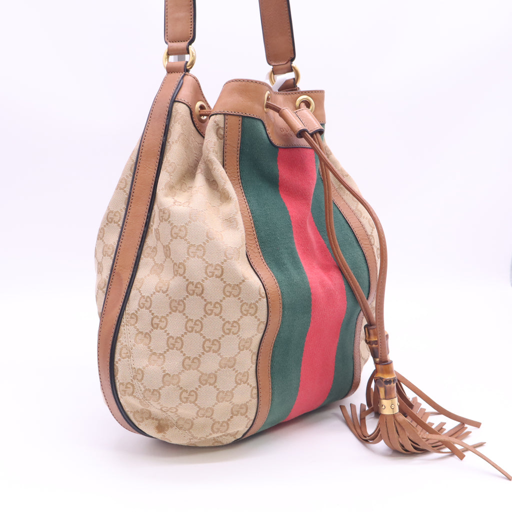 Gucci GG Canvas Web Rania Drawstring Hobo Bag B24217