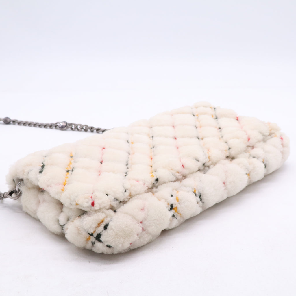 Miu Miu White Plaid Lambswool Flap Handbag twins B21683